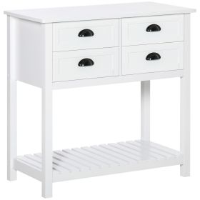 Sideboard Buffet Cabinet, Storage Serving Console Table with 4 Drawers and Slatted Bottom Shelf for Kitchen, Living Room, White