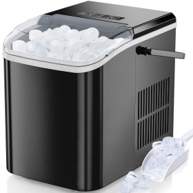 Countertop Ice Maker, Self-Cleaning Portable Ice Maker Machine with Handle and Ice Scoop 9Pcs/6Min 26.5Lbs/24H Black