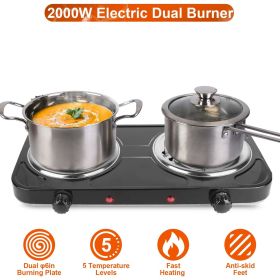 Double Burner Electric Hot Plate, 2000W Fast Heating with 5 Temperature Levels, Portable Stainless Steel Hot Plate for Home Dorm RV