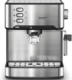 20Bar Home Coffee Maker-Semi-automatic coffee machine with milk frother, visual temperature and pressure display, 1350W power, 51mm powder hammer