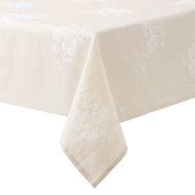Tonal Floral Jacquard Woven Fabric Tablecloth, Light Taupe, 60"W x 102"L