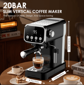 20Bar American Coffee Maker with Built-in Cup Thermometer, Milk Frother, 1350W,1.3L Water Tank, 51mm Grounding Hammer, Temperature Display