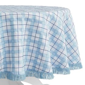 Daisy Woven Fabric Tablecloth, Blue, 70" Round