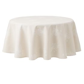 Tonal Floral Jacquard Woven Fabric Tablecloth, Light Taupe, 70" Round