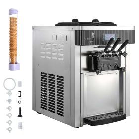 Commercial Ice Cream Machine, 20-28L/H Yield, 2200W 3-Flavor Countertop Soft Serve Ice Cream Maker with 2 x 6L Hoppers & Hopper Agitation