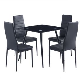 4pcs Elegant Assembled Stripping Texture High Backrest Dining Chairs Black(Replace encoding: 13028198-18410366)