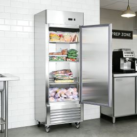 27"W Commercial Freezer Single Solid Door Stainless Steel Interior and Exterior Construction Reach-in Freezer 18.68 Cu.ft. Upright Fan Cooling Fr