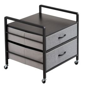 Mini Fridge Stand with Storage, 176 lb-Capacity Mini Fridge Table with 2 Drawers & 4 Swivel Wheels, Mobile Mini Fridge Shelf