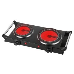 1800W Electric Double Burner Portable Heating Hot Plate Stove Countertop RV Hotplate with 5 Temperature Stepless Adjustments Portable Handles (Option: Double)
