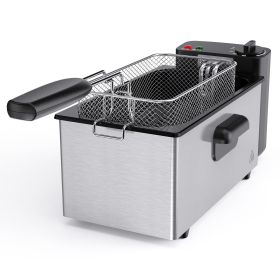 Stainless steel deep fryer with an observation window cover, 1500W power, 4 adjustable temperature settings (size: 3L)