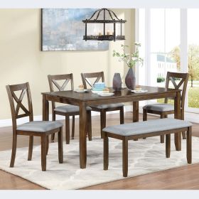 6 Piece Kitchen Dining Set, Rectangular Wooden Dining Table with 4 Upholstered Chairs and a Bench, Dining Table Set for 6 People, Living Room (Color: as Pic)