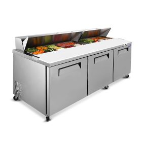 Orikool 72 IN Commercial Refrigerators Sandwich&Salad Prep Table with a Butcher Block Cutting Board, Protection Lid, Cold Storage, ETL Certified (Color: as Pic)